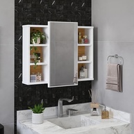 Espelheira para Banheiro com Nichos e Armário Aéreo com Espelho – Organize seu Espaço com Estilo (Branco/Nature) - imagem 2