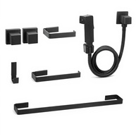 Kit Acessórios Banheiro TKA 7 Peças Preto Fosco | Design Quadrado Moderno para Ambientes Residenciais e Corporativos - imagem 1