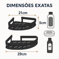 Kit 2 Prateleiras de Canto para Banheiro em Alumínio Preto | Organização Moderna sem Furos - imagem 3