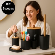 Kit Banheiro 6 Peças em Preto com Bambu – Moderno e Funcional - imagem 3