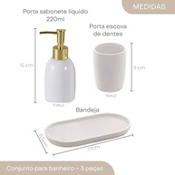 LYOR Conjunto 3 Peças Banheiro Cerâmica Londres Branco e Dourado - Design Sofisticado e Funcional - imagem 4