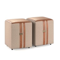Conjunto 2 Puffs em Couro e Linho - Banqueta Confortável para Sala, Quarto ou Escritório - Design Moderno Bege - imagem 3