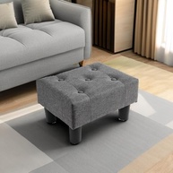 Poofzy Banqueta para os Pés Pequena em Linho Cinza - Otmoma Confortável com Pernas para Sala e Sofá - imagem 3