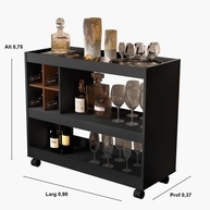 Aparador Bar Buffet com Adega Integrada e Rodízios - Design Moderno para Sala (PRETO) - imagem 3