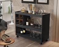 Aparador Bar Buffet com Adega Integrada e Rodízios - Design Moderno para Sala (PRETO) - imagem 2