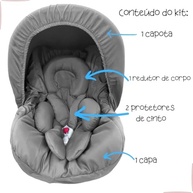 Kit 5 Peças Bebê Conforto: Capa, Protetor Cinto, Capota e Redutor (0-13kg) - Cinza Chumbo - imagem 3