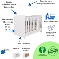 Quarto de Bebê Completo com Berço Americano Ben 3 Em 1 e Cômoda Uli 4 Gavetas em Móveis Peroba Branco Brilho - imagem 5