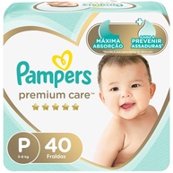 Fralda Pampers Premium Care Tamanho P - 40 Unidades | Proteção Suave e Absorvente para Bebês - imagem 1