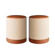 Kit 2 Puffs Dakota em Linho Bege com Assento em Couro Sintético Caramelo - Design Moderno e Confortável - imagem 4