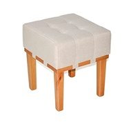 Puff Quadrado em Madeira Maciça 45cm - Apolo | Assento Confortável em Linho Bege - imagem 2