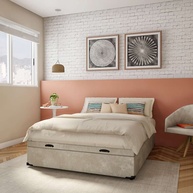 Base para Cama Box Casal Mabel com Baú Suede Bege – Armazenamento Inteligente e Estilo Moderno - imagem 1