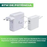 Carregador 87W USB-C para MacBook Pro/Air M2 M3 - Carregamento Rápido Bivolt - imagem 5