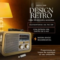 Rádio Retrô Bluetooth A-3188: Som Clássico com Tecnologia Moderna | USB, SD, Aux, AM/FM/SW, Bateria Recarregável e Lanterna - imagem 3