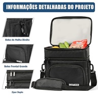 INSMEER Bolsa Térmica Marmita 2 Compartimentos - Lancheira Térmica Masculina com Isolamento Avançado e Design Ergonômico - imagem 3