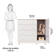 Quarto Infantil Maya Clássico Espresso - Guarda-Roupa 4 Portas e Cômoda 1 Porta em MDF Branco Brilho - imagem 4
