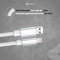 Cabo iPhone Turbo 2 Metros Trançado Nylon Branco - Carregamento Rápido e Durabilidade Premium - imagem 4