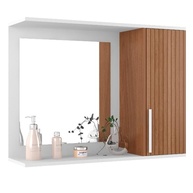 Armário Espelheira para Banheiro Space com Porta – Design Moderno em Branco e Ripado - imagem 3