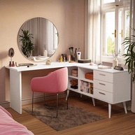 Escrivaninha Penteadeira de Canto com 3 Gavetas em Branco - Design Inteligente Madesa - imagem 1