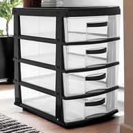 Gaveteiro Plástico 2 Gavetas com Rodízios - Branco e Preto Agraplast 574 - imagem 4