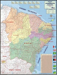 Mapa Político do Nordeste Brasileiro 89x117cm - Detalhado e Colorido - imagem 1