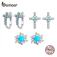 Brincos Prata Bamoer: Elegância Azul Sol Cruz - imagem 1