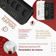 Régua de Energia Premium 10 em 1: 5 Tomadas, 4 USB + 1 USB-C, 2500W, Cabo 1.9m Bivolt - imagem 4