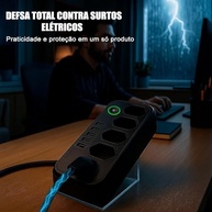 Régua de Energia Premium: 5 Tomadas, 4 USB + 1 Tipo-C, 2500W, Cabo 1.9m, Preta - imagem 4