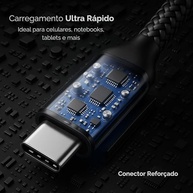 Cabo USB C Turbo Tipo C Trançado Compatível com iPhone e Samsung Resistente Carregador USB-C 2M 60W Carregamento Rápido Compatível com Cabo iPhone USB C - imagem 3