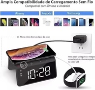 Relógio Despertador Digital com Carregador Indução 15W, Abajur LED RGB e USB-C - imagem 5