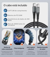 Carregador USB-C 65W 3 Portas: Carga Rápida para MacBook, iPhone 16/15, Galaxy e Mais + Cabo 2m - imagem 5