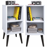 Kit com 2 Mesas de Cabeceira Retrô com Prateleira Charme - Design Elegante em Branco - imagem 1