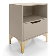 Mesa de Cabeceira com Gaveta e Nicho - Design Industrial Off White e Pé Dourado - imagem 2