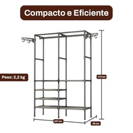 Arara Cabideiro Multiuso com Prateleiras - Organize seu Espaço com Estilo e Praticidade - imagem 3
