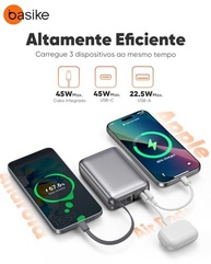 Basike Power Bank 20000mAh 45W: Carregador Portátil Rápido com Cabo USB-C Integrado para iPhone e Samsung - imagem 4
