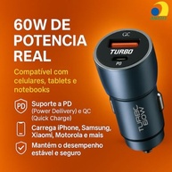 Carregador Veicular Turbo 60W Duas Portas USB-C PD - Carro Super Rápido + Cabo Premium - imagem 3