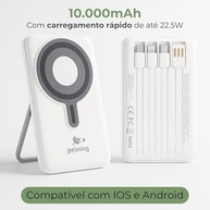 Power Bank 10.000mAh Indução Magnética, Carregamento Rápido e 4 Cabos Integrados (Preto) - imagem 3