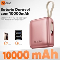 Mini Power Bank Basike 10000mAh Rosa: Carregador Portátil Rápido 22.5W com Cabos Integrados - imagem 4