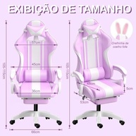 Cadeira Gamer Rosa com Orelhas de Coelho e Design Ergonômico - imagem 3