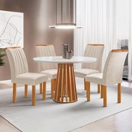 Conjunto Mesa Redonda Kansas 100cm + 4 Cadeiras Arizona - Vidro e Suede Moderno - imagem 1