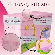 Baú de Brinquedos Rosa 60x40 cm | Caixa Organizadora Montável Estampada para Quarto Infantil - imagem 5