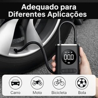 Calibrador Compressor Digital Portátil 150 PSI: Bomba de Ar USB com Lanterna LED para Carros, Motos e Bikes - imagem 4