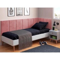 Cabeceira em L para Cama Solteiro com Proteção Lateral Estofada em Suede Premium - imagem 1