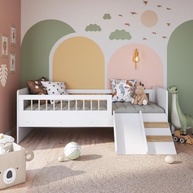 Cama Montessoriana de Solteiro com Escada e Escorrega - Linha Affetto Branca - imagem 4