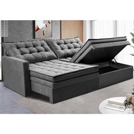 Sofá Retrátil com Baú 2,00m - Cama Secret Suede Cinza | Conforto e Armazenamento Integrado - imagem 2