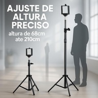 Tripé Telescópico 210cm com Ring Light e Nível: Suporte Versátil para Celular e Câmera - imagem 5