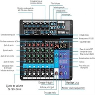 Mesa de Som Teyun A8: Digital 8 Canais com Bluetooth, USB e Reverb Profissional - imagem 5