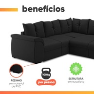 Sofá de Canto 5 Lugares Retrátil Qatar Suede Preto - Conforto e Estilo para sua Sala - imagem 5