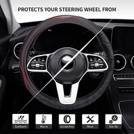 Capa de Volante GXT: Couro PU Universal 38cm, Antiderrapante e Inodoro para Interior de Carro (Preto-Vermelho) - imagem 4