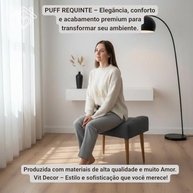 Puff Banco Estofado Capitonê Cinza Escuro com Pés de Madeira - Assento Decorativo Versátil para Sala, Quarto e Hall - imagem 5