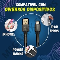 Cabo iPhone Original Reforçado 1.2m: Turbo, CarPlay e Máxima Durabilidade (11 ao 14 Pro Max) - imagem 3